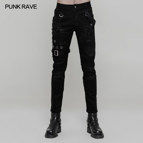 PUNK RAVE personality broken mesh skinny trousers WK-319