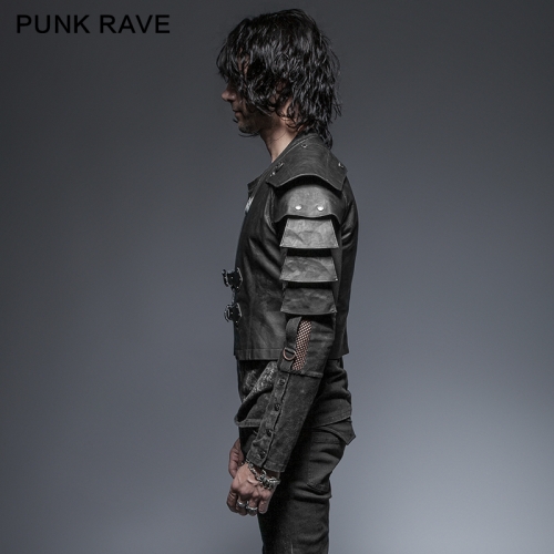 PUNK RAVE black military uniform short leather jacket Y-632