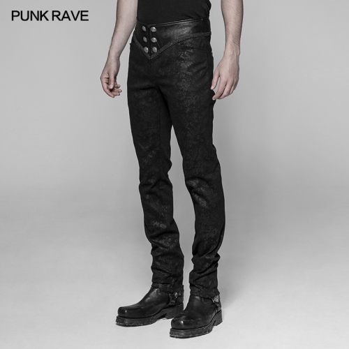 PUNK RAVE Men's Gothic Double buckled zipper trousers WK-341