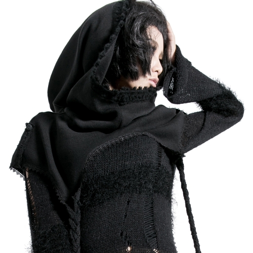 Punk Rave Ladies Knitted Black Wool Ponchos Capes S-125