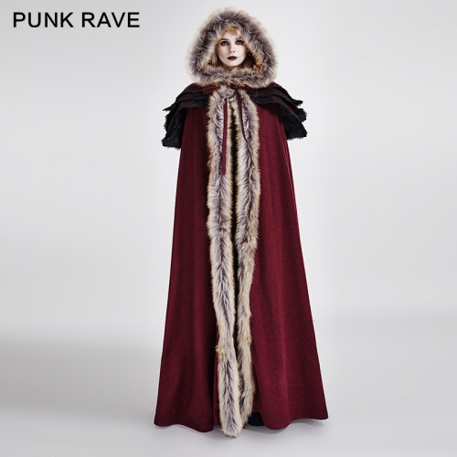PUNK RAVE  Winter Long Wool Fur Cloak Y-673