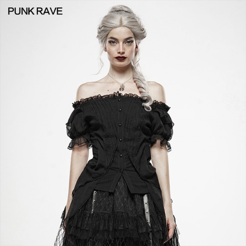 PUNK RAVE Lolita Broken-winged Black Angel Short Sleeve Shirt WLY-095CDF