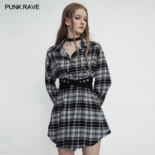 Gridded Dress coat Black plaid skirt OPQ-1043LQF