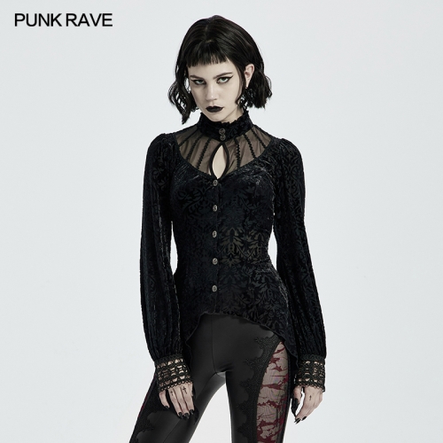 Goth  Hollow out Long Sleeves Lace Shirt WY-1300CCF-BK