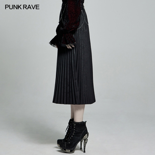 Black Pleated Long Skirt  Velvet Skirt WQ-529BQF
