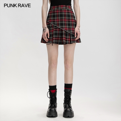 Punk Rave Wholesale Factory Invisible Zipper Cute Skirt Fit And Thin Version Twill Woven Fabric Two-Way Wear A-Hem Pleated Skirt OPQ-958DQF