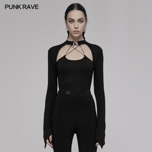 Square Neck Pointed Long Sleeve T-Shirt With Choker OPT-753TCF