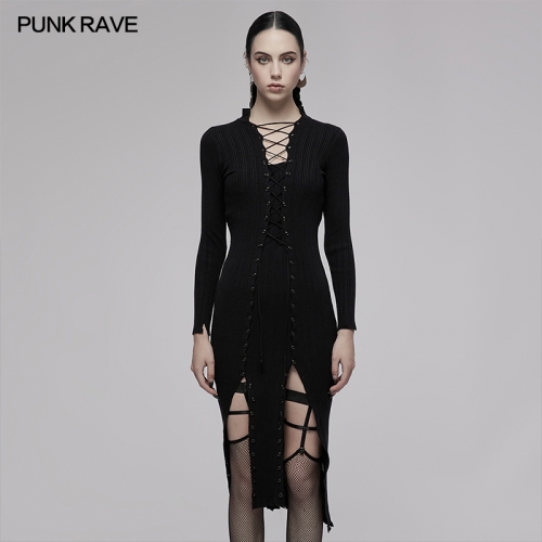 Multi Wearing Ways Dark Sexy Wool Knitted Dress With String OGM-009LQF