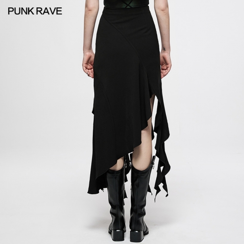 Dark Irregular Ruffles Tassel Long Skirt OQ-004BQF