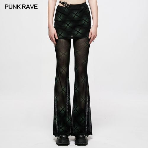 Dark Plaid Perspective Flare Pant Skirt OK-001XCF