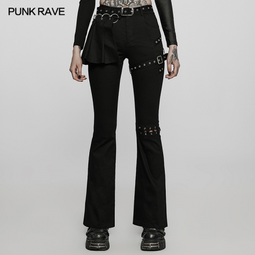 Medium Low Waist Punk Flared Pants WK-508NCF