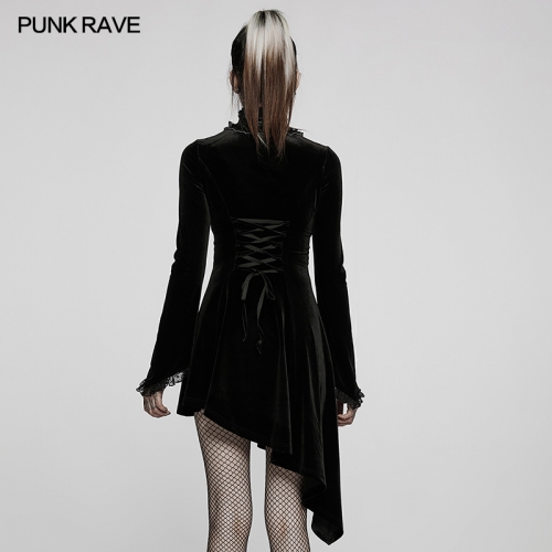 Punk Rave WQ-584LQF Gothic Asymmetric Comfortable Elegant Velvet Lace Dress