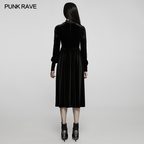 Punk Rave Supplier WQ-586LQF Diamond Pattern Velvet Elegant Gothic Long Dress