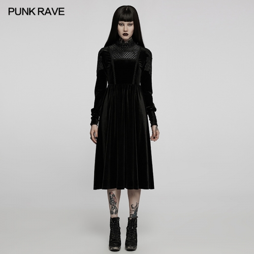 Punk Rave Supplier WQ-586LQF Diamond Pattern Velvet Elegant Gothic Long Dress