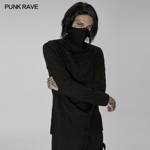 Men Goth One-Piece Masked Gauze Breathable Long Sleeve T-Shirt WT-743DQM