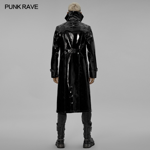 Men Winter Goth Bright Patent Leather Handsome Long Coat The Terminator Jacket WY-1447DQM