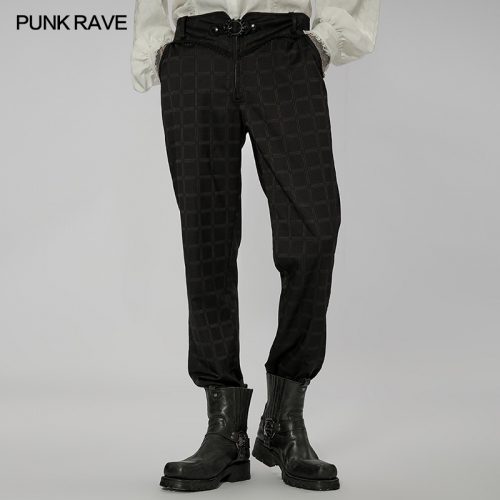 Men Autumn Winter Goth Plaid Jacquard Trim Lace Long Pants WK-528XCM