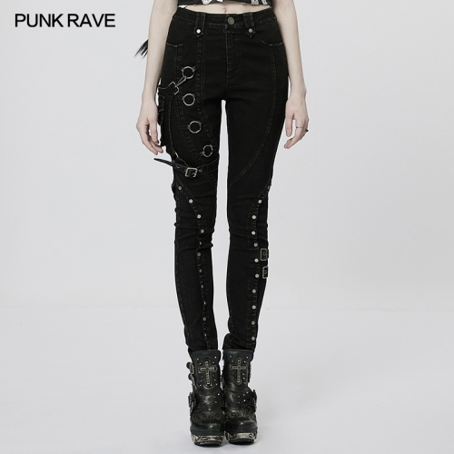 Punk Washed Distressed Heavy Metal Elastic Slim Denim Pants WK-546XCF
