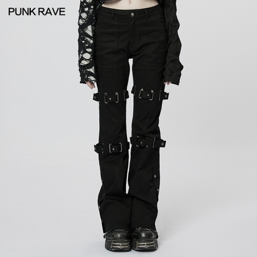 Punk Black Slim Flared Pants WK-550XCF