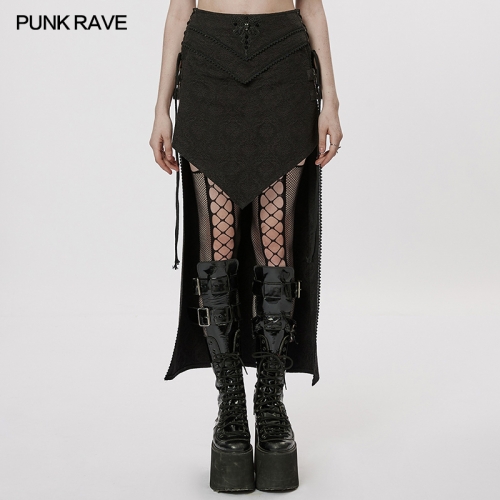 Gothic Punk Style Jacquard Skirt Embroidery Lace Vintage Slit Skirt WQ-371BQF