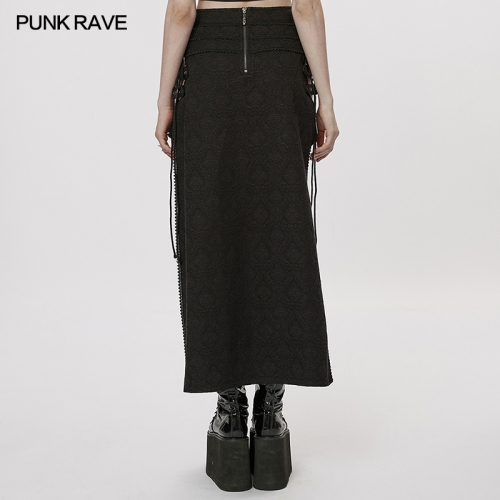 Gothic Punk Style Jacquard Skirt Embroidery Lace Vintage Slit Skirt WQ-371BQF