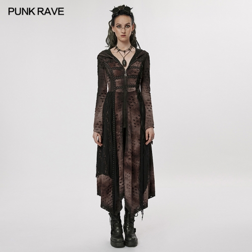 Gothi Dark Tie-Dye Irregular Desigh Hollow Out Broken Hole Wizard Dress Coat WY-1393XCF