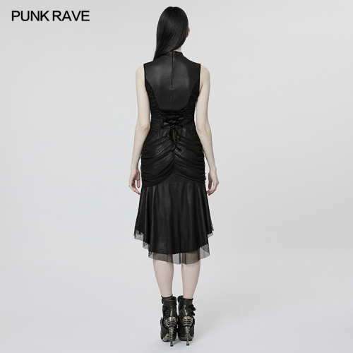 Goth Elegant Prom Club Evening Dresses Sexy Mesh Ruffle Slim Fishtail Skirt WQ-607LQF