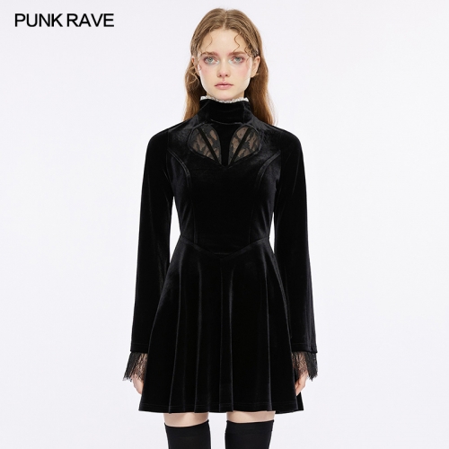 Gothic Velvet Lace Spliced Dress OPQ-1350LQF