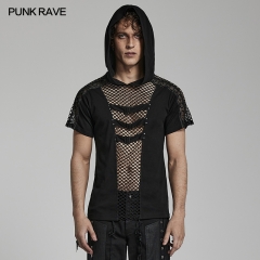Punk Hooded Mesh Hollow Out T-shirt WT-769TDM