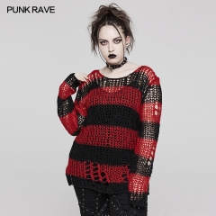 Punk Rave Decayed Pullover Sweater WM-072DYF BK-RD
