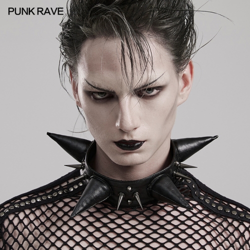 Punk Rave WS-583LHM Metal Spikes For Decoration Sharp Corners Are Cotton Filled Non-Elastic Leather And Cracked Leather Pointed Choker