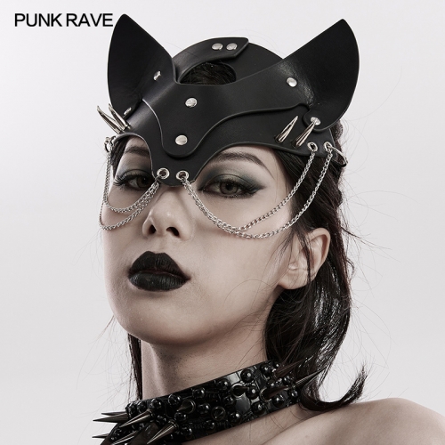 Punk Rave WS-603QTF Adjustable Elastic Rope Exquisite Double Chains Shaped Stud Decoration Faux Leather Punk Fox Mask
