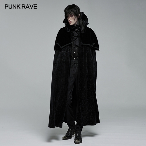 PUNK RAVE Gothic Noble Night Cloak WY-1378DPM Dark Weft Velvet Fabric And Jacquard Fabric Cloak For Men
