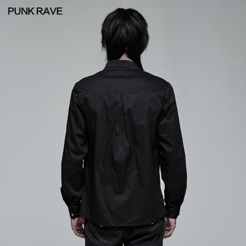 Punk Rave WY-1363CCM Original Design Casual Plus Size Blouse  Black Long Sleeve Goth Applique Cotton Man Shirt