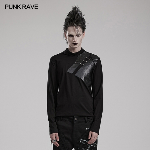 Punk Rave WT-851TCM Geometric Pattern Design Qualified Metal Zipper Stretch-Knit And Twill Rubberized Fabric Punk Daily T-Shirt