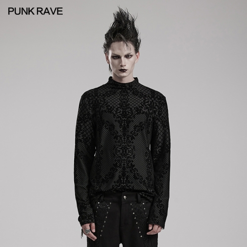 Punk Rave WT-830TCM High Collar Unique Aesthetic Positioning Flocking Pattern Elastic Knitted Fabric Goth Flocking T-Shirt