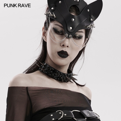 Punk Rave WS-598LH Adjustable Snap Button Cool Tapered Nails Design 3d Shiny Dot Rivets Covered Punk Choker Faux Leather