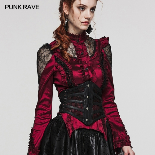 Punk Rave Slight Elastic Twill Printed Polyurethane And Mesh Fabric Punk Corset