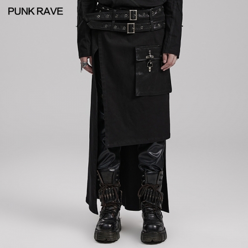Punk Rave WQ-677BQM Two Detachable Loops Asymmetrical Version With Short Front And Long Back Non-Elastic Woven Fabric Punk Long Kilt