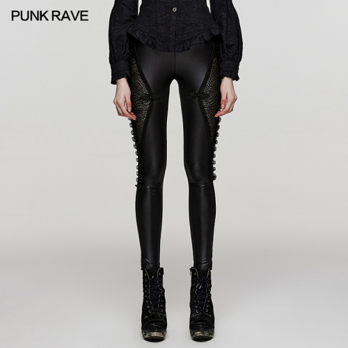 Punk Rave Slim Fit Symmetrical Segmentation Design Elastic Knit Fabric And Mesh Gothic Leggings