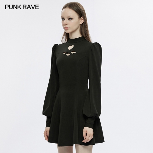 Punk Rave OPQ-1276LQF Sun Swing Hem Arc Waistline Heart-Shaped Hollowing Sexy Fitted Heart-Shaped Hollowing Puff Sleeves Dress
