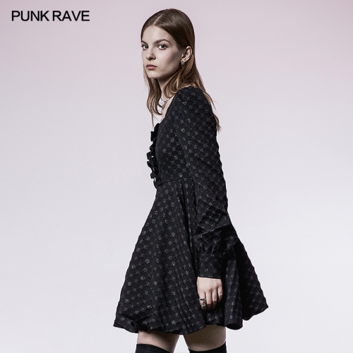 Punk Rave OPQ-1180LQF Playful And Lovely Light Weight Waste Soil Series Square Neck Playful Texture Floret Dress
