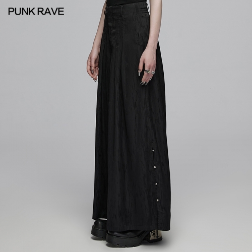 Punk Rave OPK-528XCF Irregular Buckles Wide Leg Pleated And Elastic Mid High Waist Chinese Style Wide Leg Pants