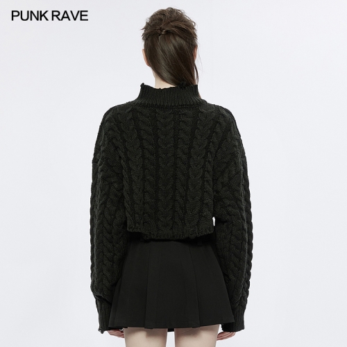 Punk Rave OPM-238TMF Customized Weave Ripped Ragged Neckline Loose Pullover Twist Weave Pattern Hollowing Loose Pullover Sweater