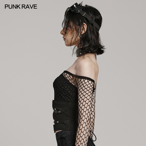 Punk Rave Double Layered Design With Mesh On The Bottom Inelastic Woven Fabric And Mesh Punk Corset