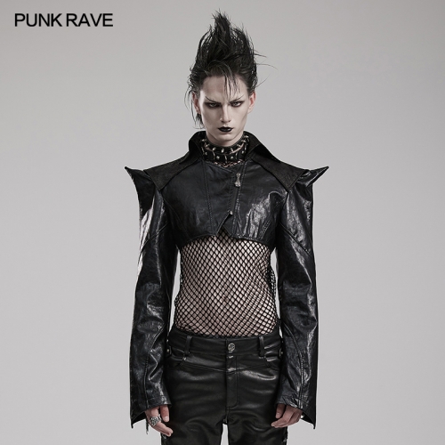 Punk Rave WY-1564PDM Fascinated Distinctive Sharp Shoulder Super Short Design Punk Super Short Faux Leather Jacket