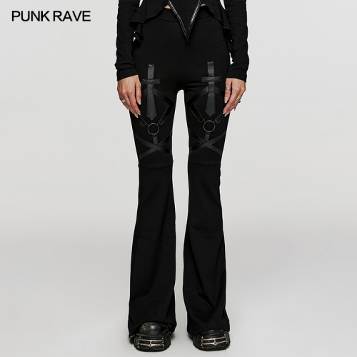 Punk Rave Eye-Catching Pattern Rubberised Elastic Knitted Fabric Gothic Flared Trousers