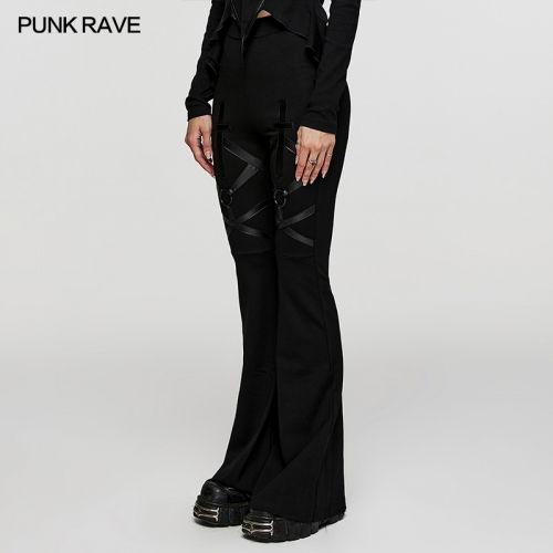 Punk Rave Eye-Catching Pattern Rubberised Elastic Knitted Fabric Gothic Flared Trousers
