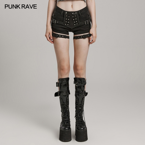 Punk Rave WK-608NDF Stretch Denim Fabric Slim Fit Hot Girl's Shorts And Movable Tabs Stretch Tight Shorts