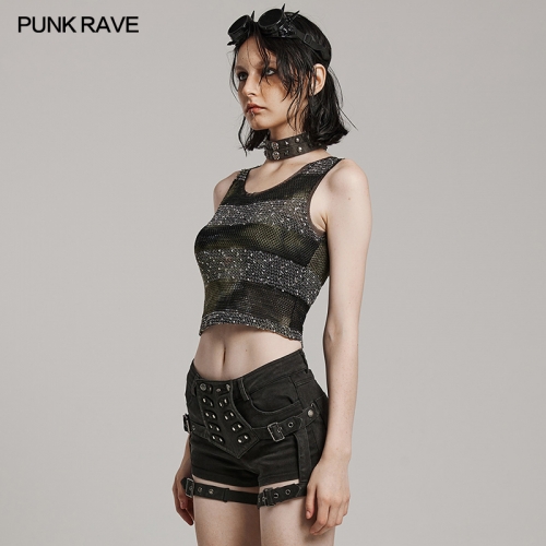 Punk Rave See-Through Slim Fit Vest Style Soft And Comfortable See-Through Mesh Fabric Punk Daily Striped Vest